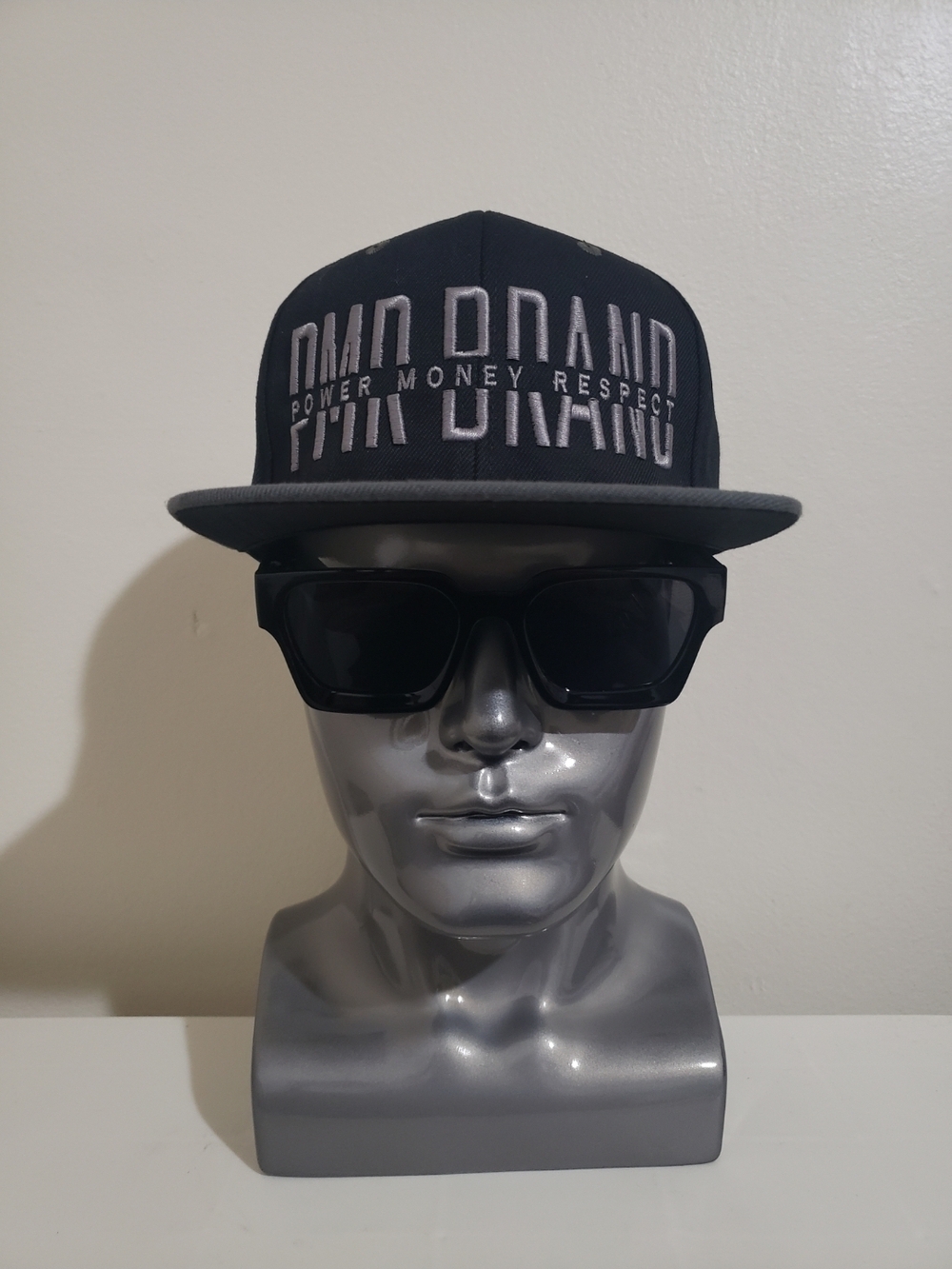 Black & Gray Snapback Hat with 'Power Money Respect' Embroidery